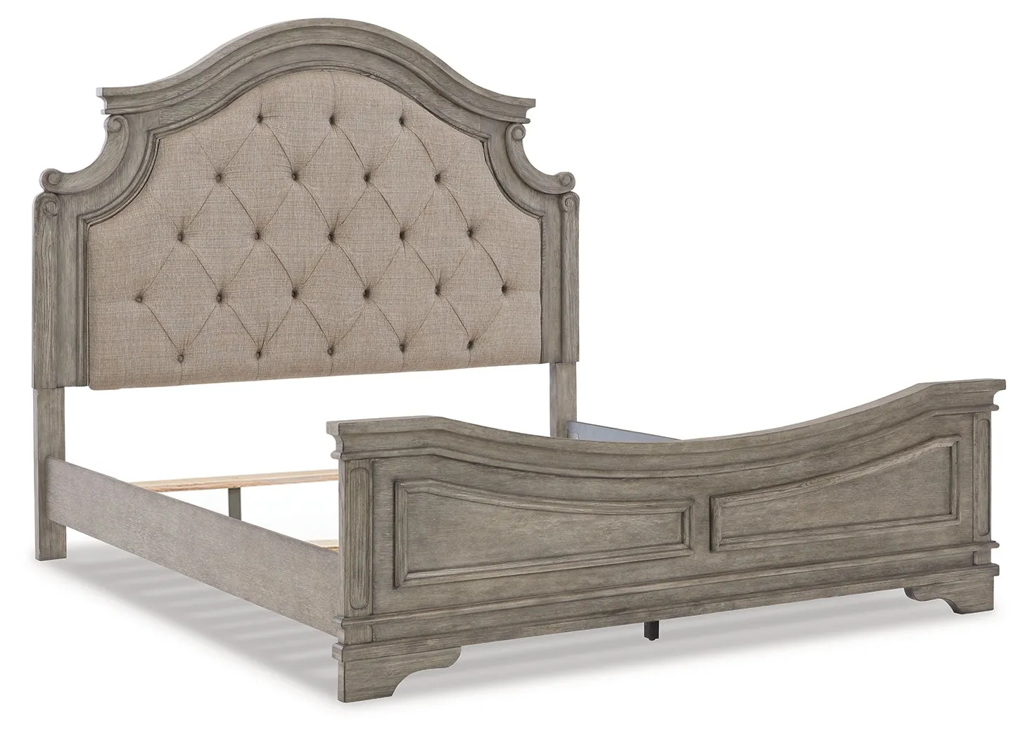 Lodenbay California King Panel Bed with Mirrored Dresser and Chest in Antique Gray