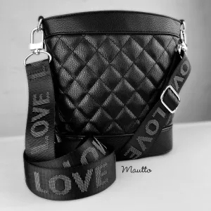 LOVE Strap (L-O-V-E Letters) - Gray on Black - Soft & Thick Nylon - Adjustable Shoulder to Crossbody (34-55 inches)