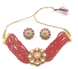 Meenakari ad kundan chokar necklace with earrings (maroon)