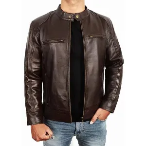 Mens Brown Moto Racer Leather Jacket