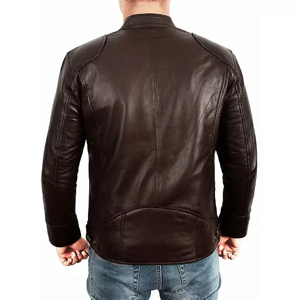 Mens Brown Moto Racer Leather Jacket