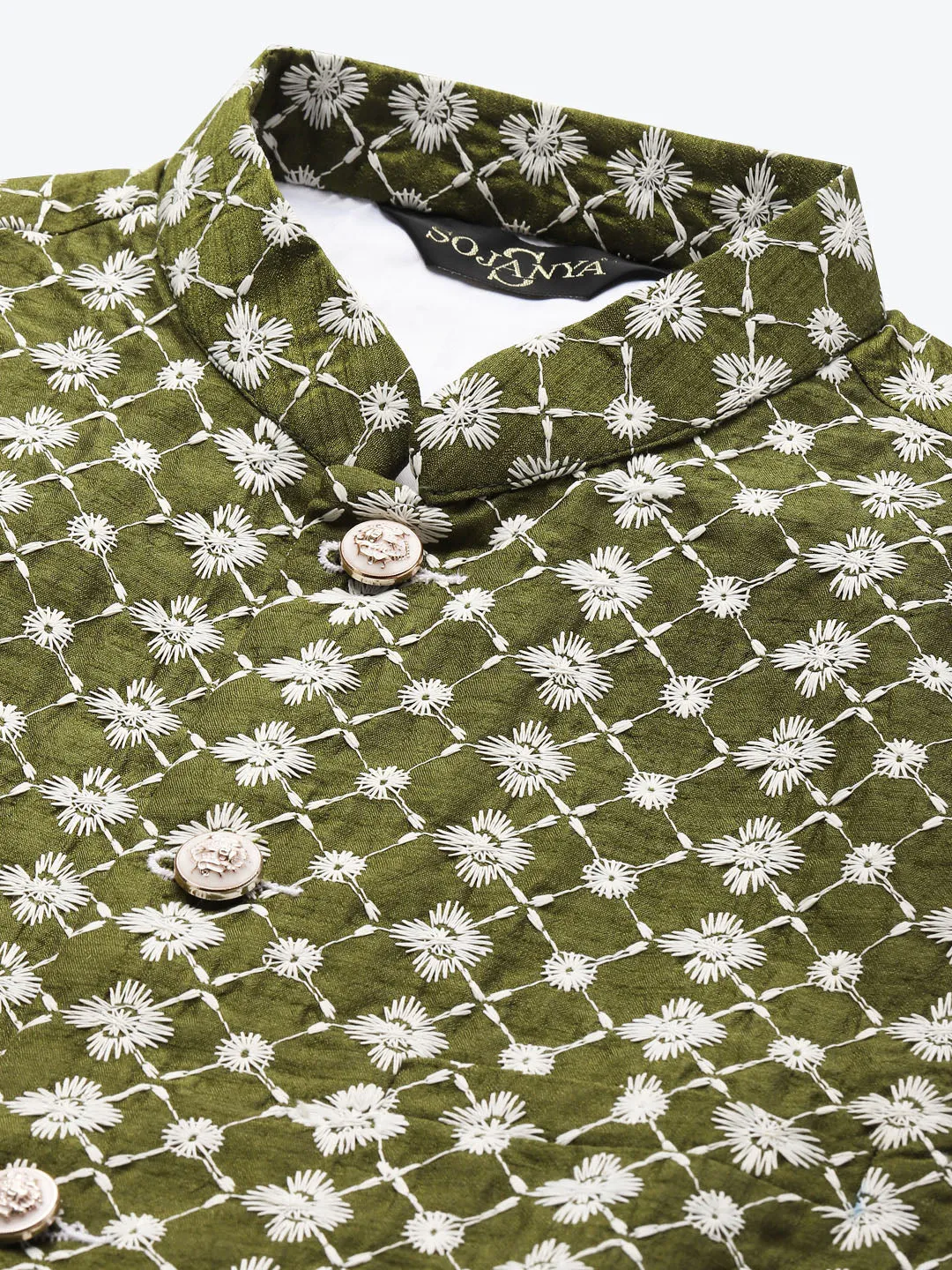 Men's Silk Blend Dark Green Embroidered ONLY Nehrujacket - Sojanya