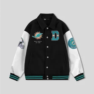 Miami Dolphins Collared Varsity Jacket - NFL Letterman Jacket - Clubs Varsity