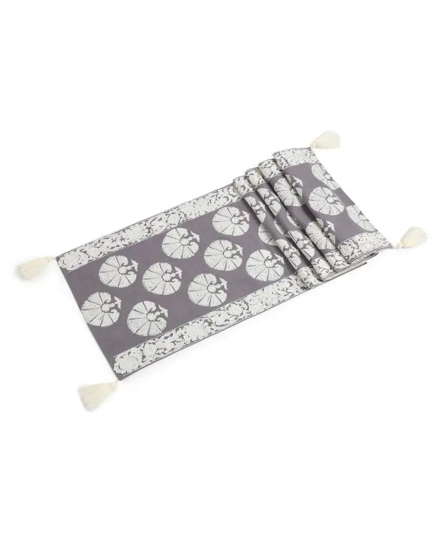 Moghul Design Floral Embroidery Cotton Table Runner | 60 x 16 inches