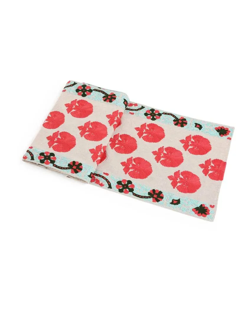 Moghul Design Floral Embroidery Cotton Table Runner | 60 x 16 inches