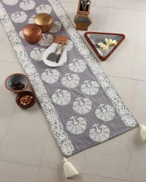 Moghul Design Floral Embroidery Cotton Table Runner | 60 x 16 inches