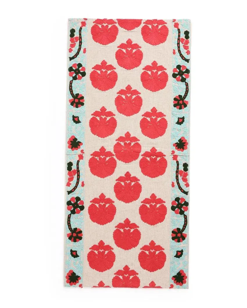 Moghul Design Floral Embroidery Cotton Table Runner | 60 x 16 inches