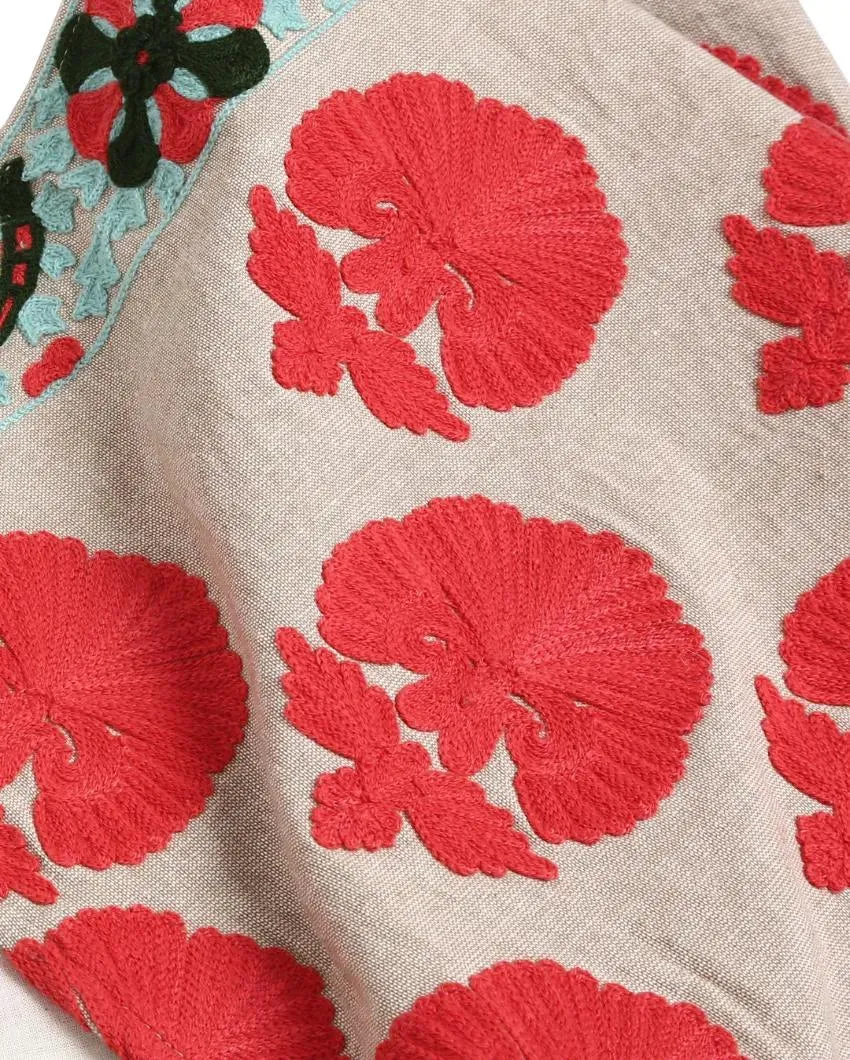 Moghul Design Floral Embroidery Cotton Table Runner | 60 x 16 inches