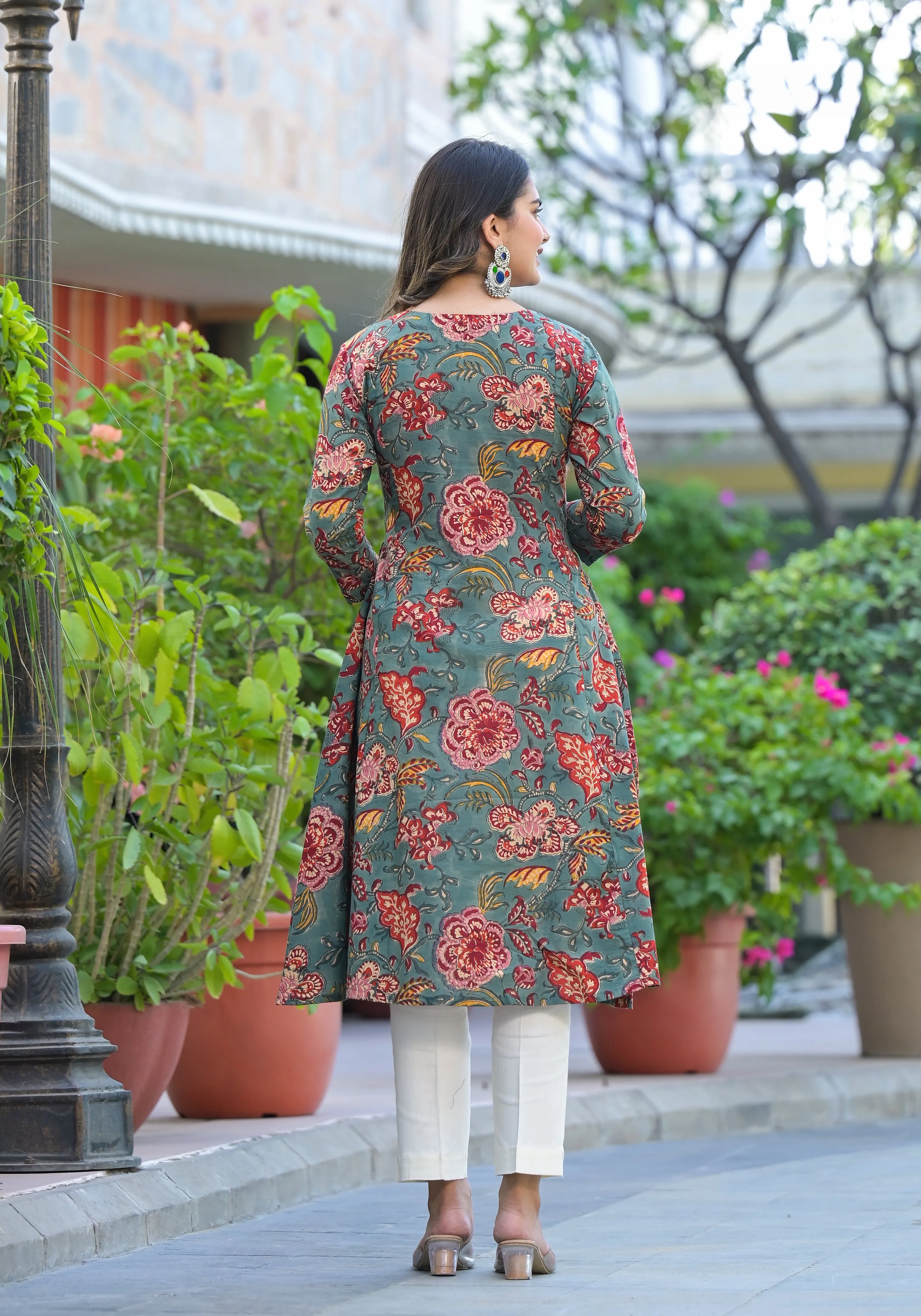 Neerja Floral Handblock Printed A-Line Kurta