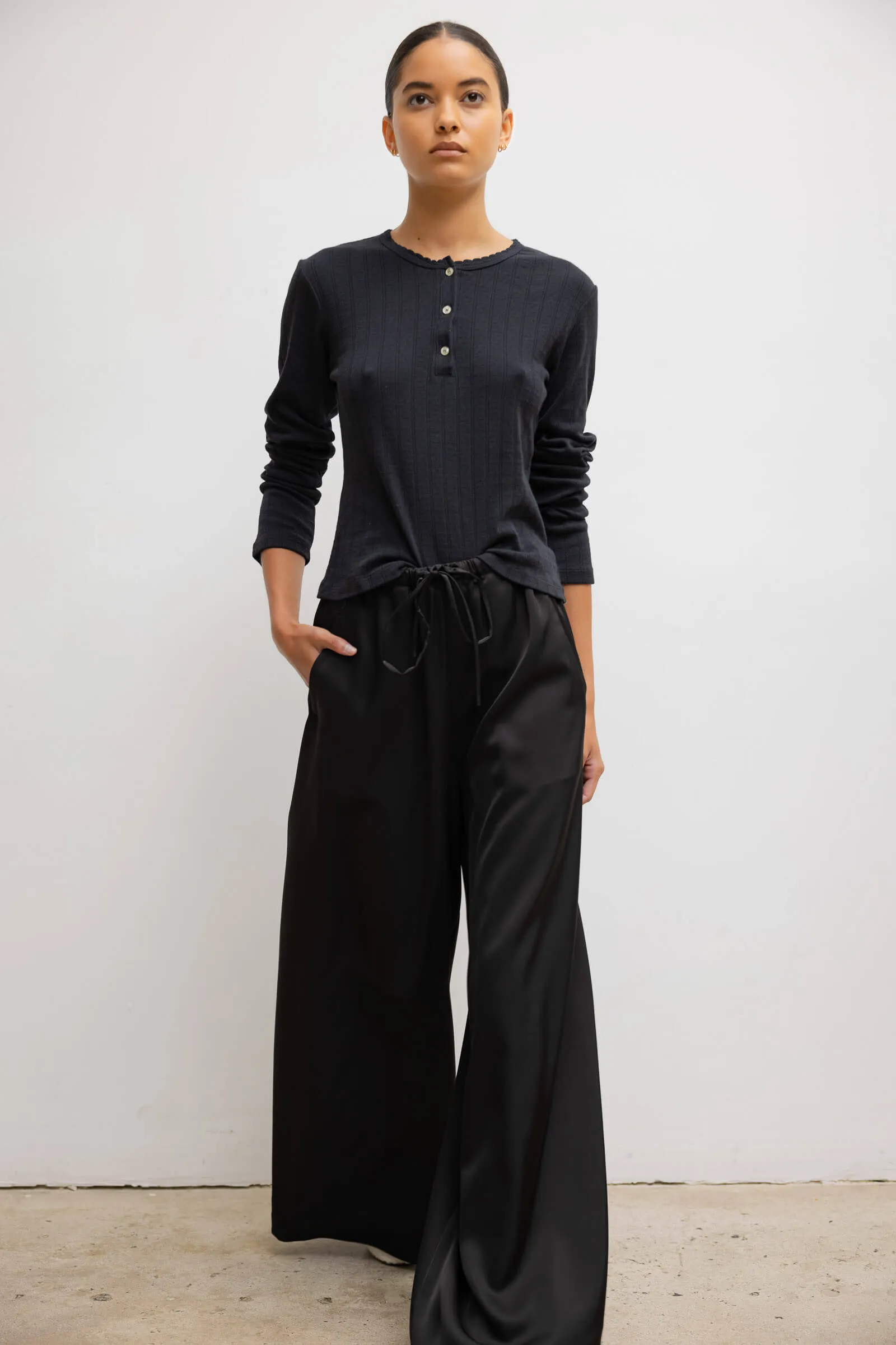 Pointelle Long Sleeve Henley