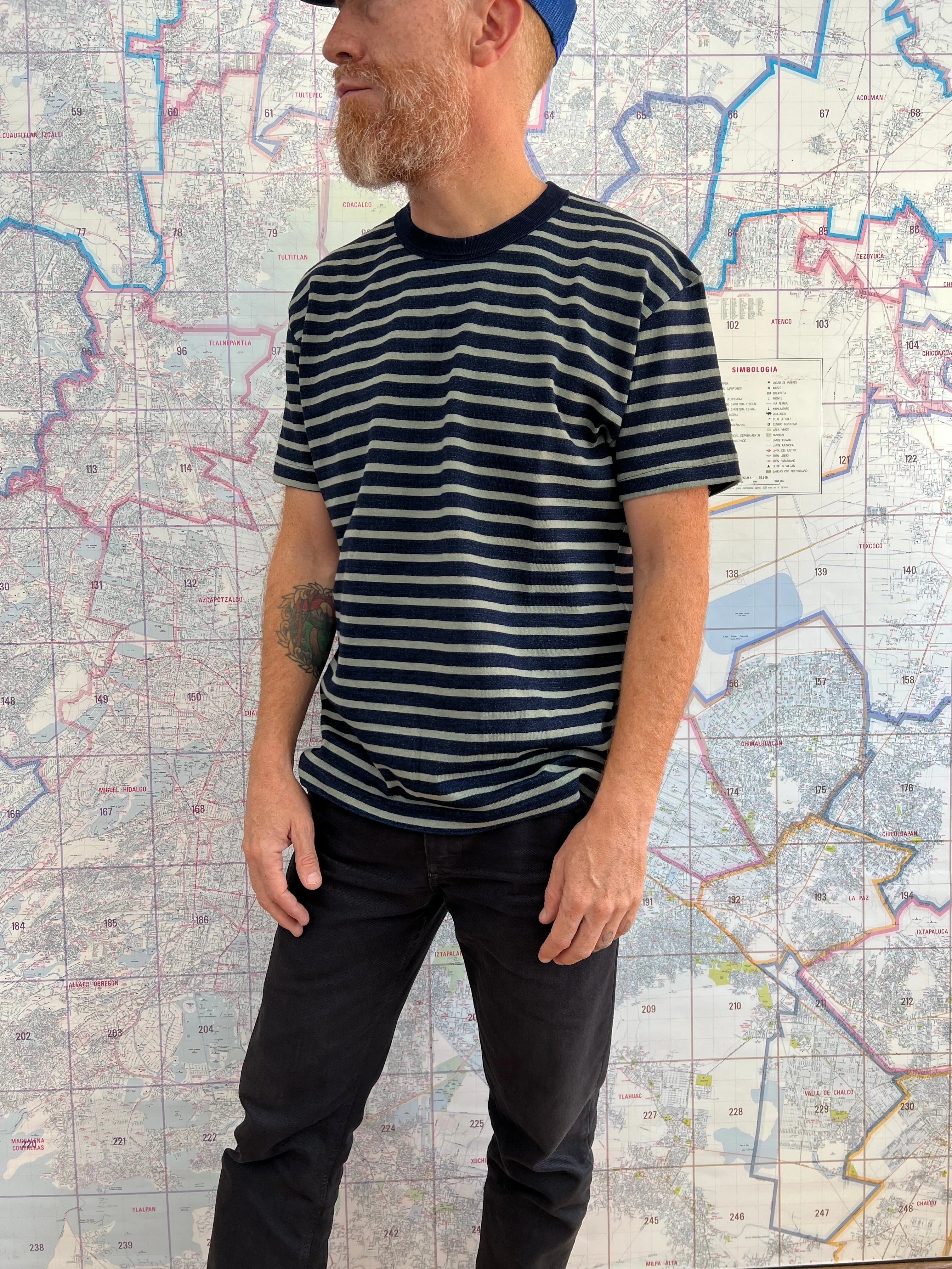 Pure Blue Japan Striped t Shirt Indigo x Beige