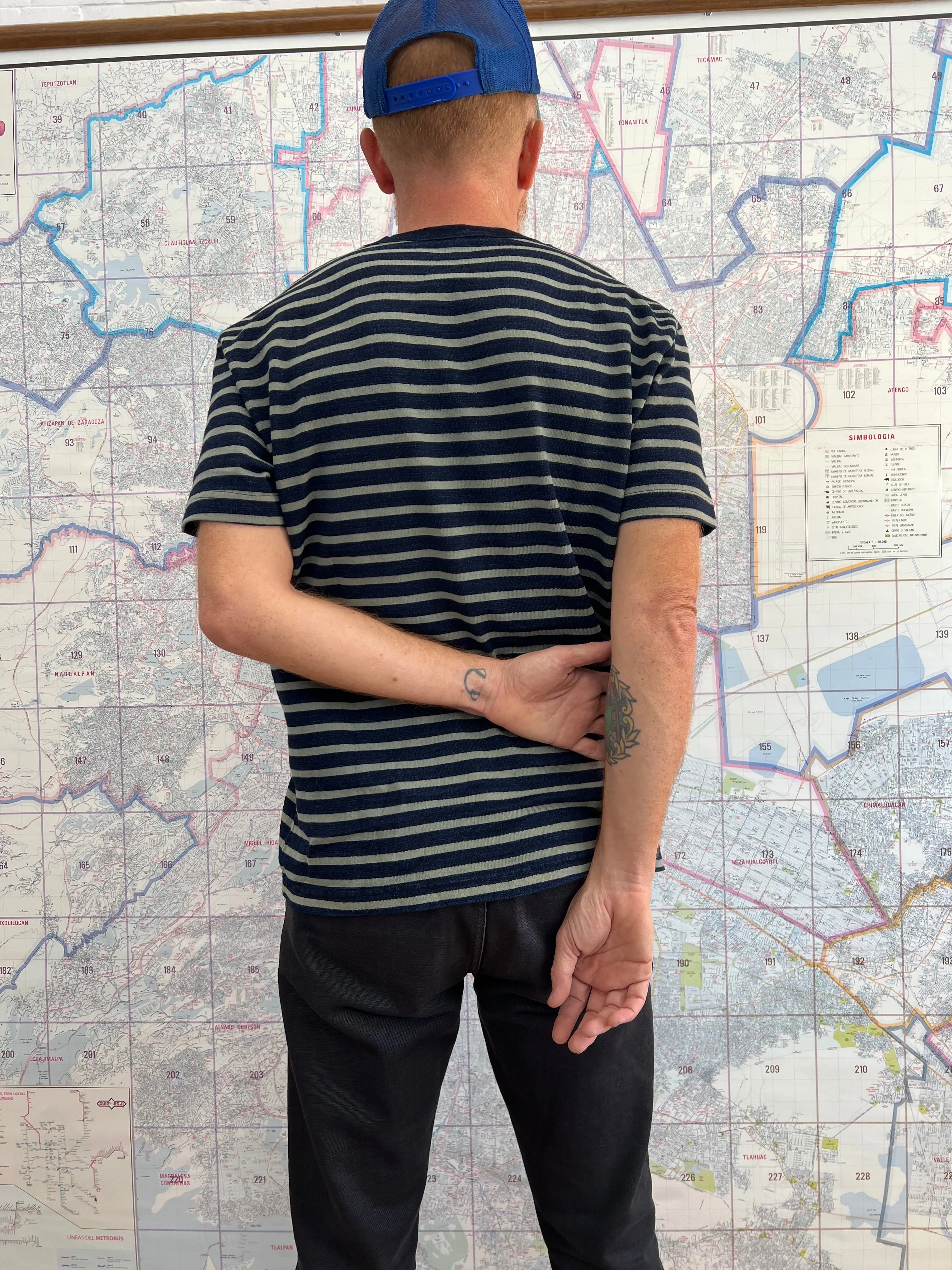 Pure Blue Japan Striped t Shirt Indigo x Beige