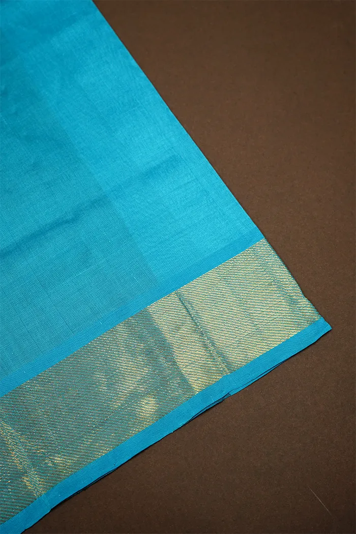 PURE KANCHI SILK COTTON - BLACK WITH OCEAN BLUE