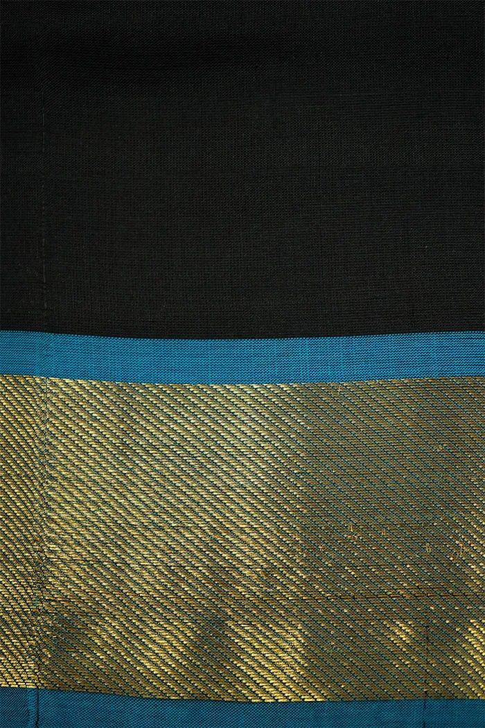 PURE KANCHI SILK COTTON - BLACK WITH OCEAN BLUE