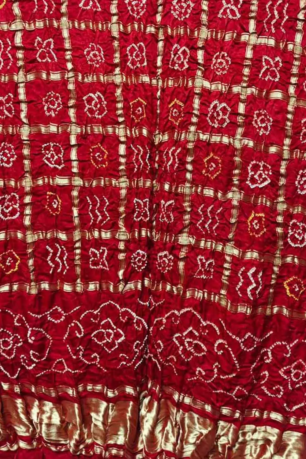 Red Bandhani Pure Gajji Silk Gharchola Design Dupatta