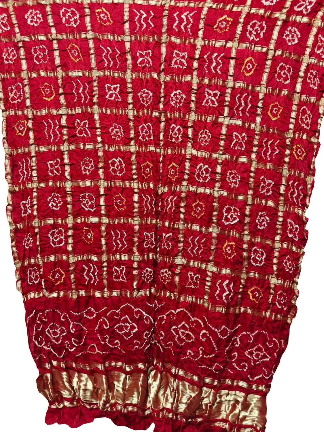 Red Bandhani Pure Gajji Silk Gharchola Design Dupatta