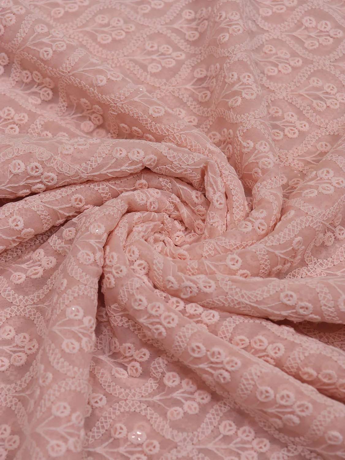 Stunning Pink Chikankari Georgette Fabric with Sequin Embroidery (2.5 Mtr)