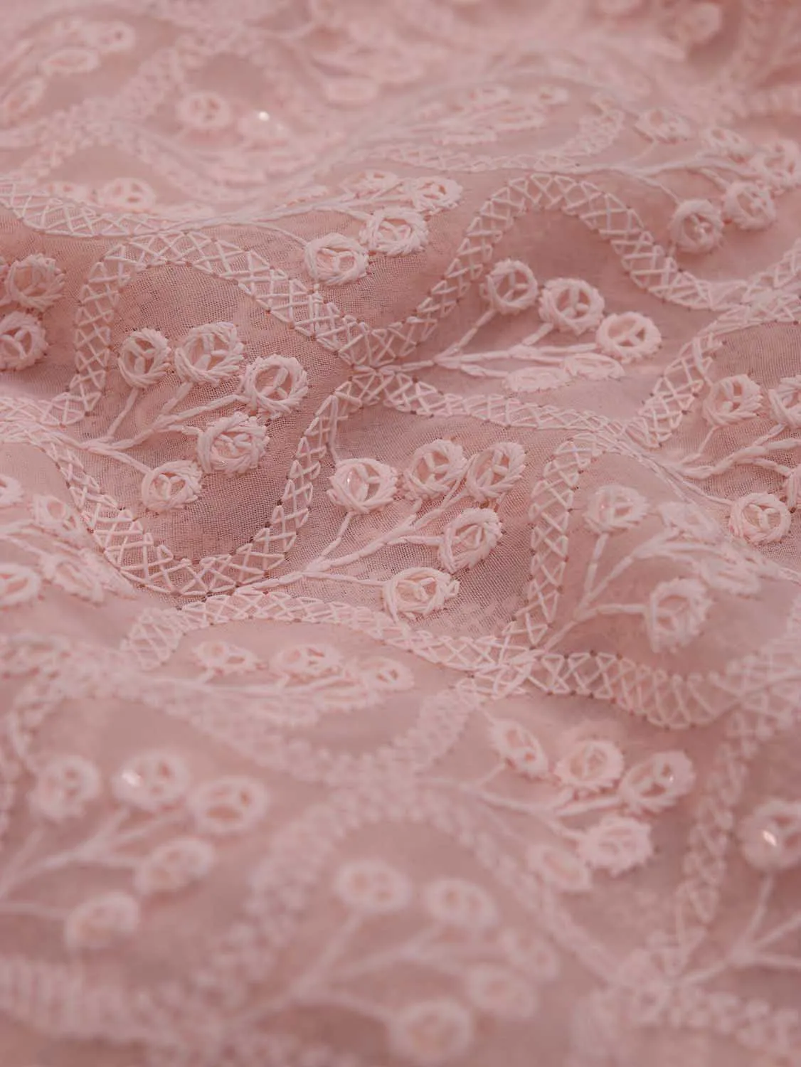 Stunning Pink Chikankari Georgette Fabric with Sequin Embroidery (2.5 Mtr)