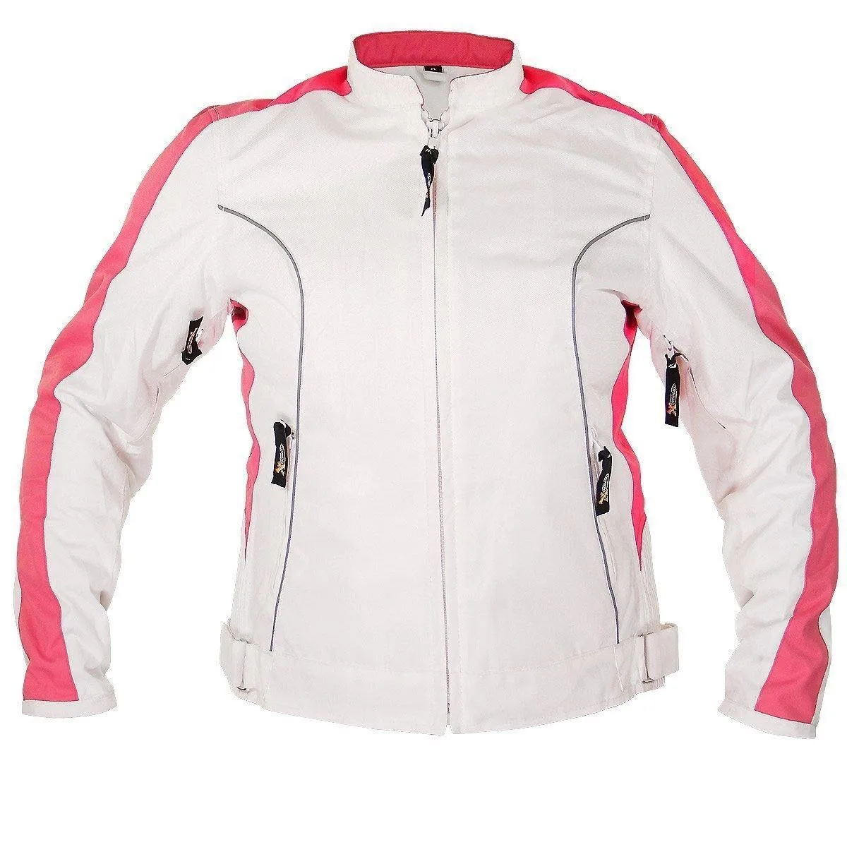 Xelement BXU358924 Women's 'Tribal Heart' Tri-Tex White and Pink Motorcycle Jacket with X-Armor