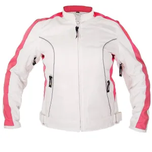 Xelement BXU358924 Women's 'Tribal Heart' Tri-Tex White and Pink Motorcycle Jacket with X-Armor